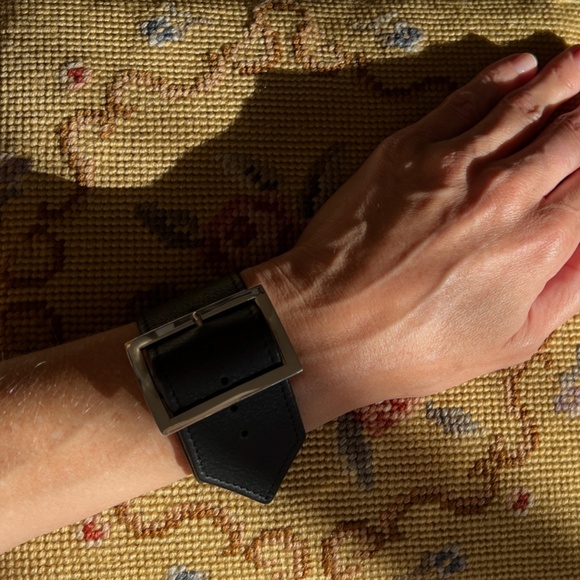 Sophie Buhai sterling silver buckle and leather Rampling cuff bracelet